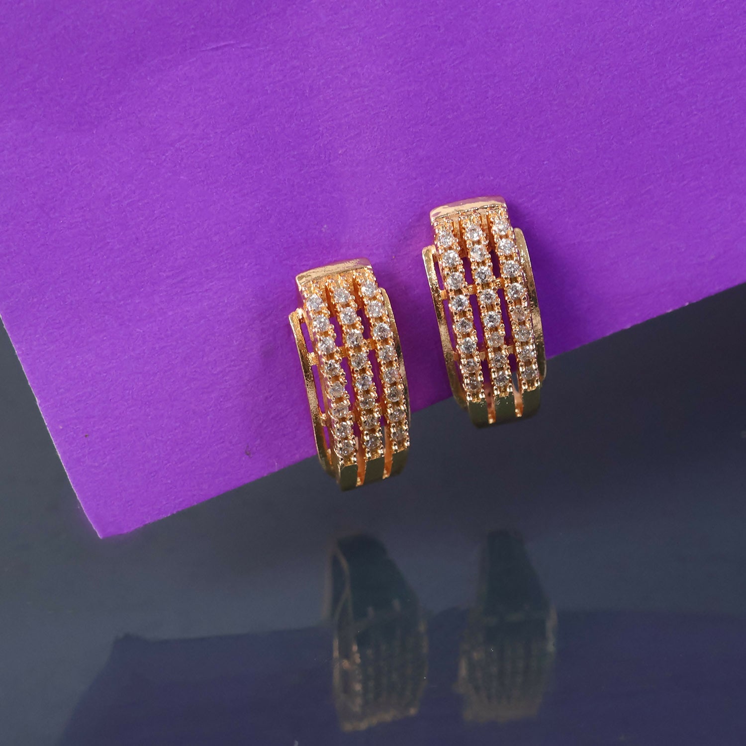 Gold Finish Crystal Hoop Earrings for Women