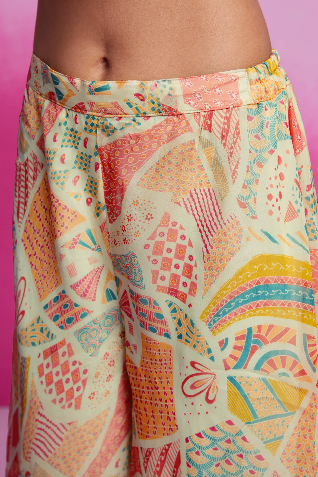 Cream Printed Organza Co-ord Set - qivii