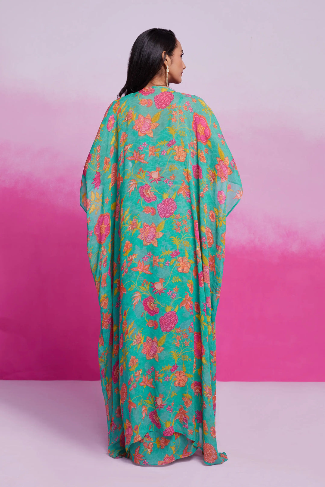 Turquoise Printed Georgette Co-ord Set - qivii