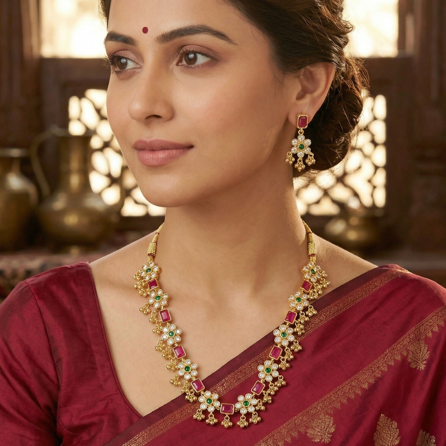 Lotus Floral Necklace Set with Traditional Design