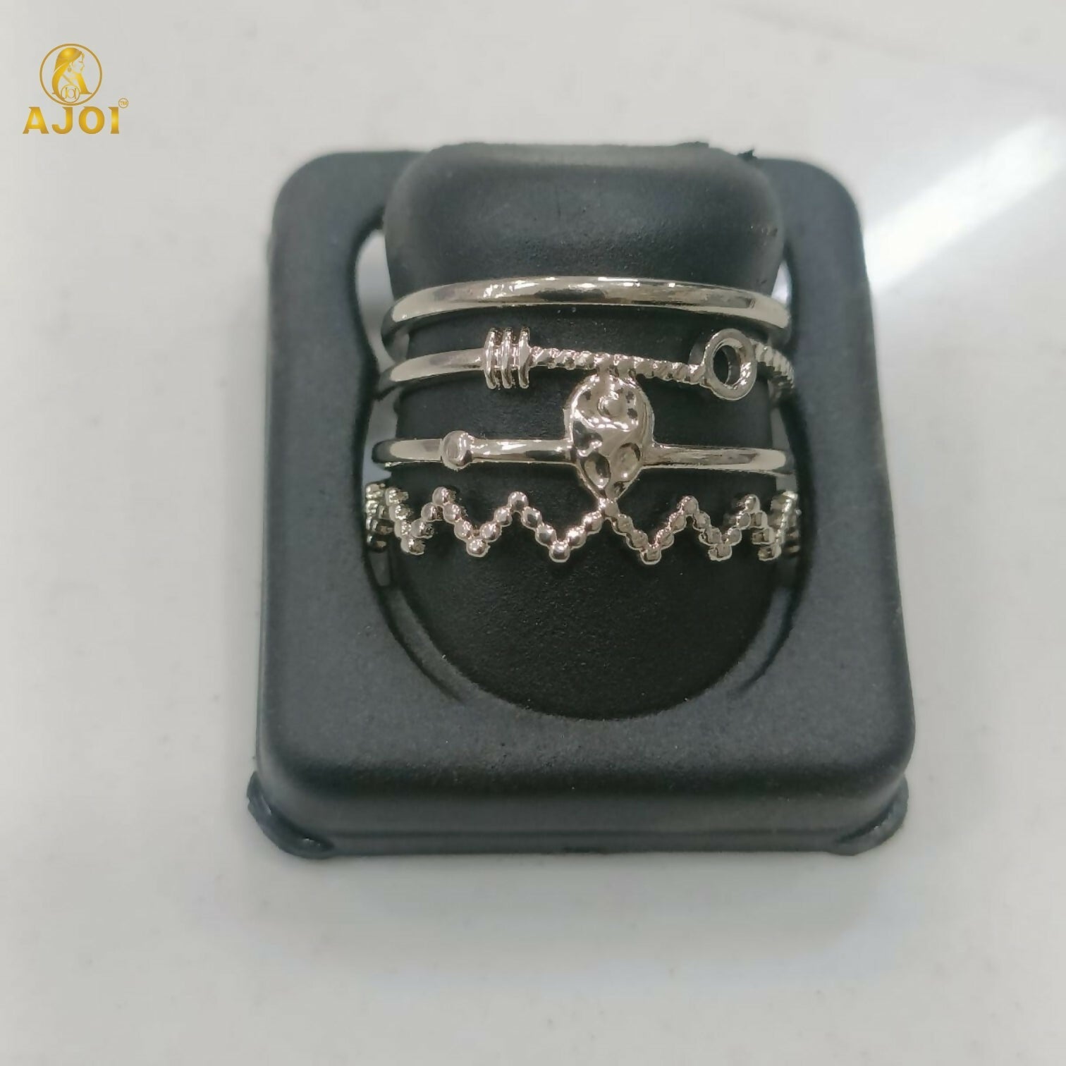 Modern Silver Stack Style Adjustable Ring