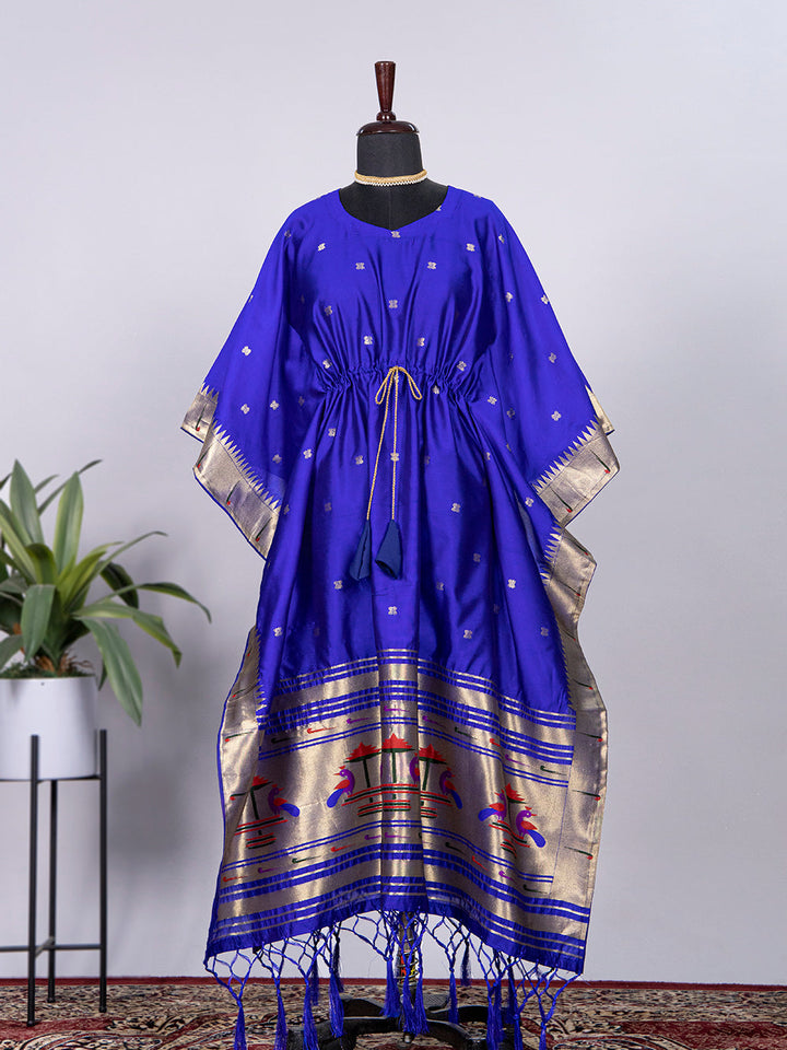 Blue Color Weaving Zari Work Jacquard Paithani Kaftan Dress - qivii